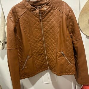 NY & Company Camel/Brown Quilted Faux Leather Moto Women's Jacket Size XXL
